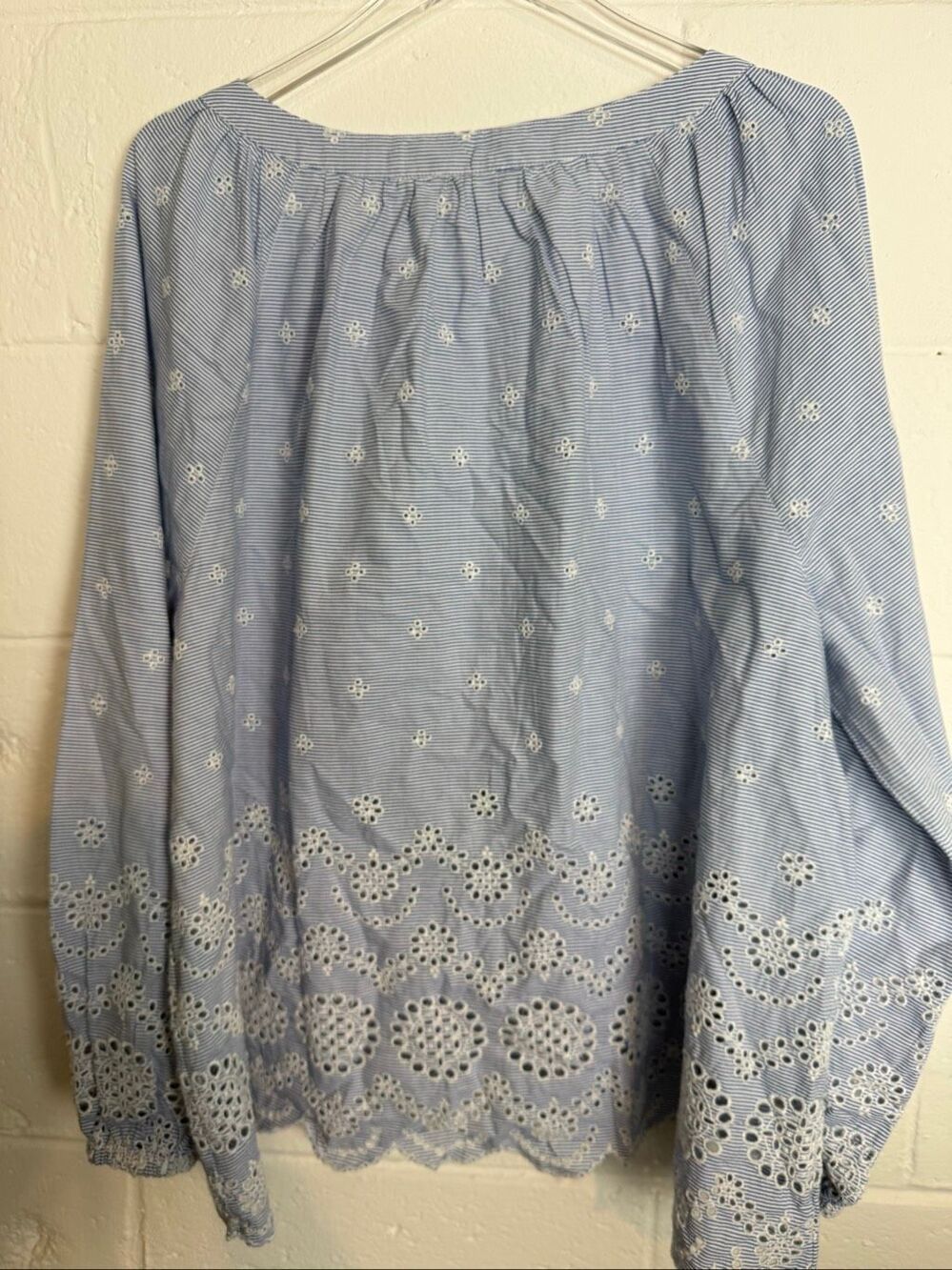 Sundance Women’s XXL Blue White Striped Eyelet Embroidered Cotton Boho Peasant B - Picture 5 of 5